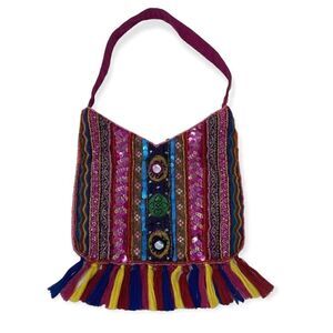 Christian Livingston BOHO Purple Pink Sequin Evening Concert Artshow Bag